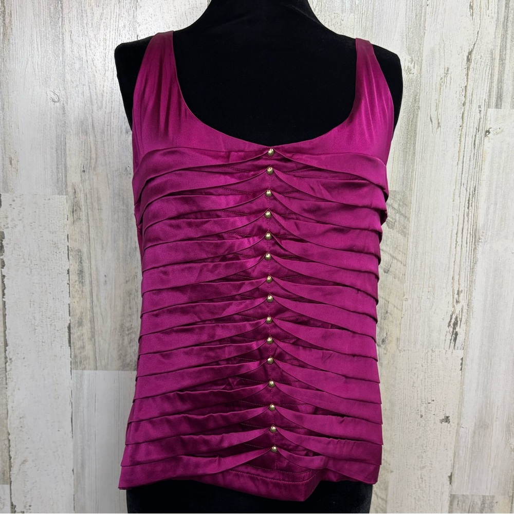 Cache Vintage Pintucked Fuchsia Satin Camisole Top
